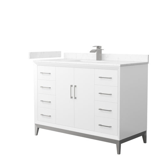 Amici 48 Inch Single Bathroom Vanity in White, Carrara Cultured Marble Countertop, Undermount Square Sink, Brushed Nickel Trim