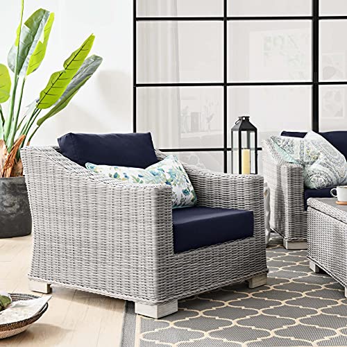 Modway Conway Outdoor Patio Wicker Rattan Armchair, Light Gray Navy