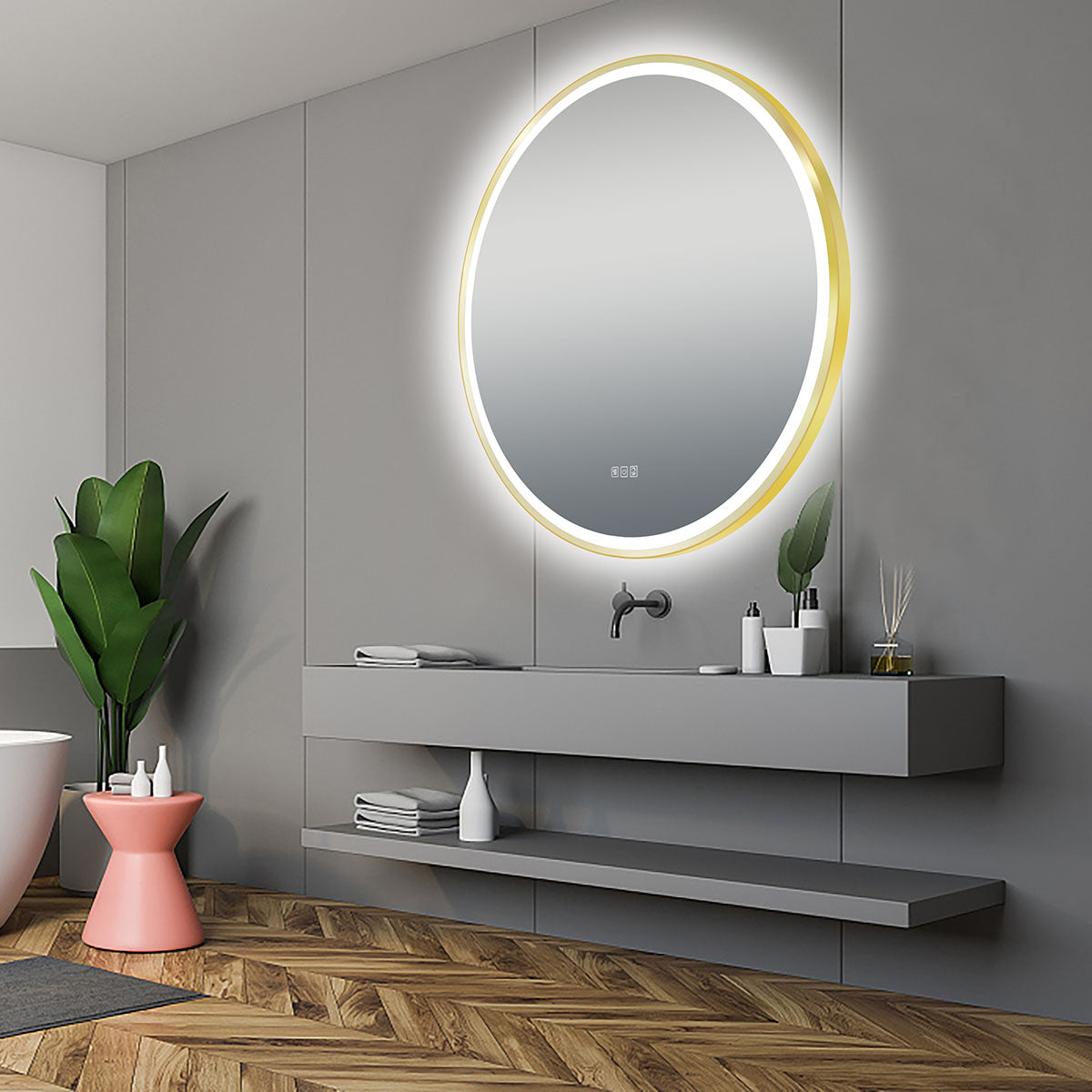 36" LED Round Mirror (Brushed Gold) Madelyn Series