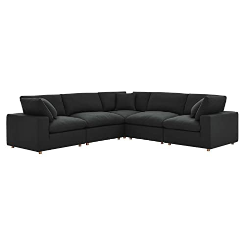 Modway Commix 5-Piece Fabric Down Filled Corner Sectional Sofa in Black