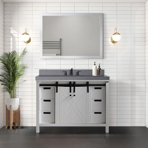 Lexora Marsyas Bath Vanity, Grey Quartz Countertop and Faucet Set