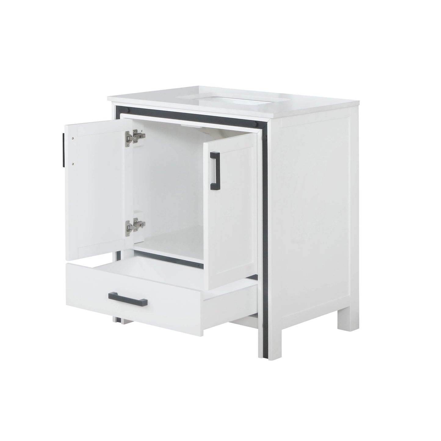 Ziva 30" White Single Vanity, Cultured Marble Top, White Square Sink and no Mirror