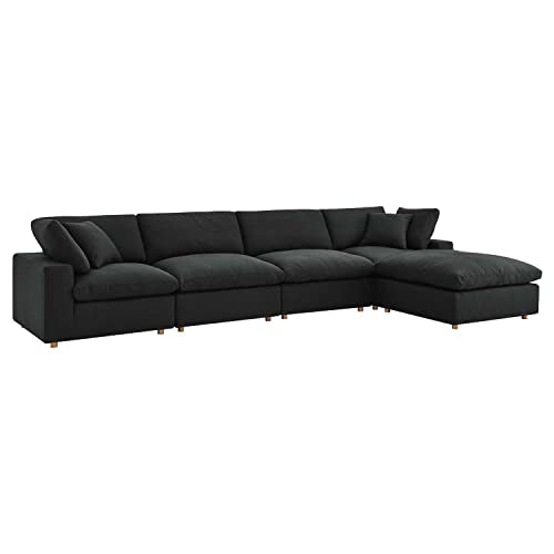 Modway Commix 5-Piece Fabric Down Filled Sectional Sofa Set in Black