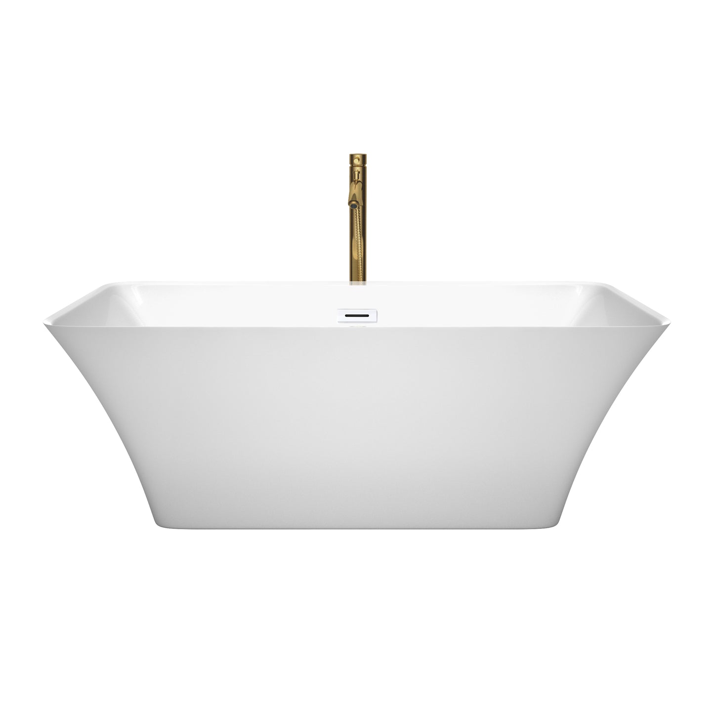 Tiffany 59 Inch Freestanding Bathtub in White with Shiny White Trim and Floor Mounted Faucet in Brushed Gold