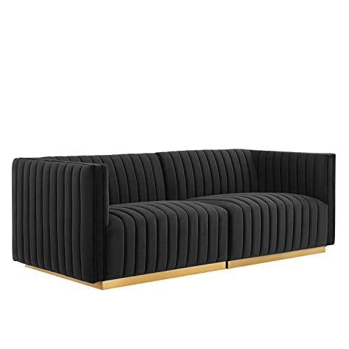 Modway Conjure Channel Tufted Performance Velvet Loveseat in Gold/Black