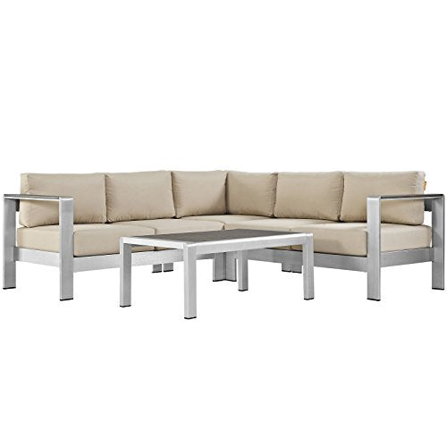 Modway Shore Aluminum Outdoor Patio Sectional Sofa Set