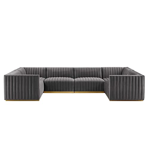 Modway Conjure 6-Piece U-Shaped Velvet and Stainless Steel Sectional - Gold/Gray