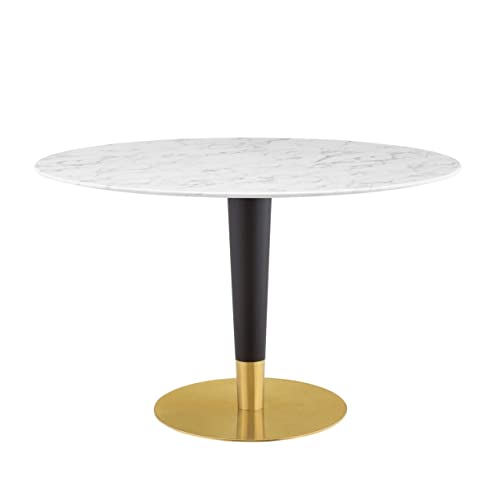 Modway Zinque Artificial Marble Dining Table, 47 Inch, Gold White