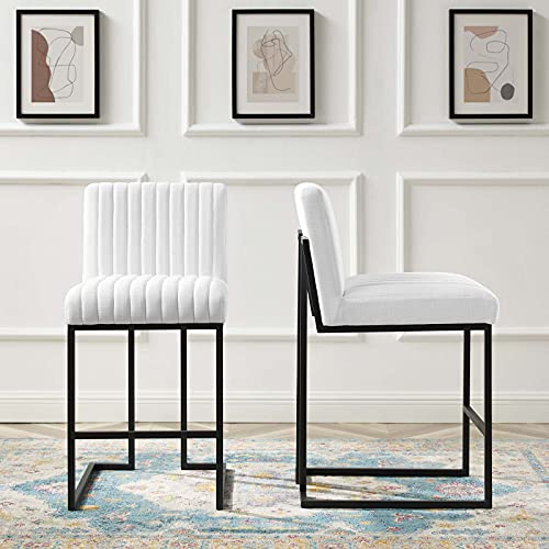 Modway Indulge Channel Tufted Fabric Counter Stools - Set of 2 in White