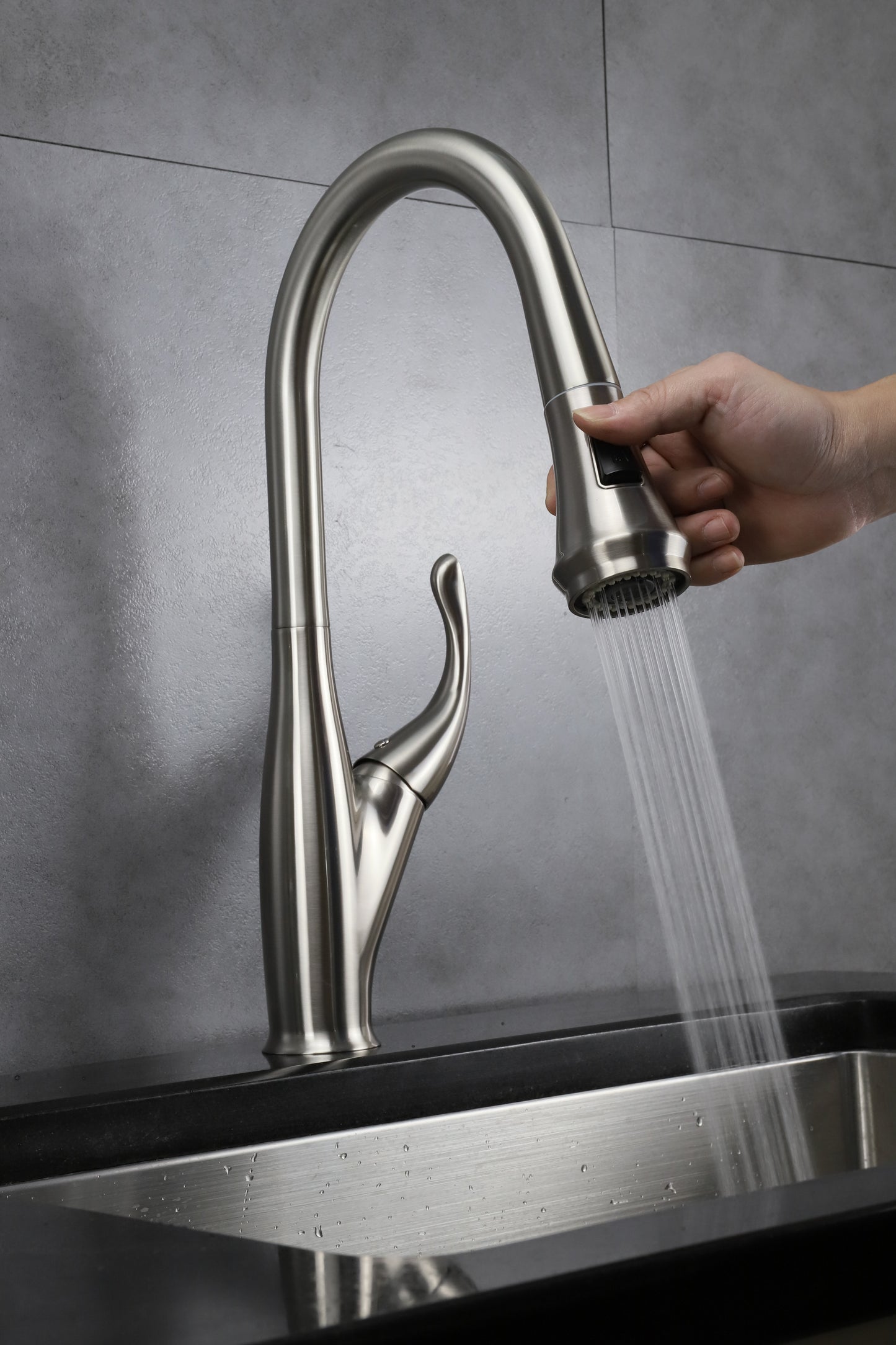 Garbatella Brass Kitchen Faucet w/ Pull Out Sprayer - Brushed Nickel