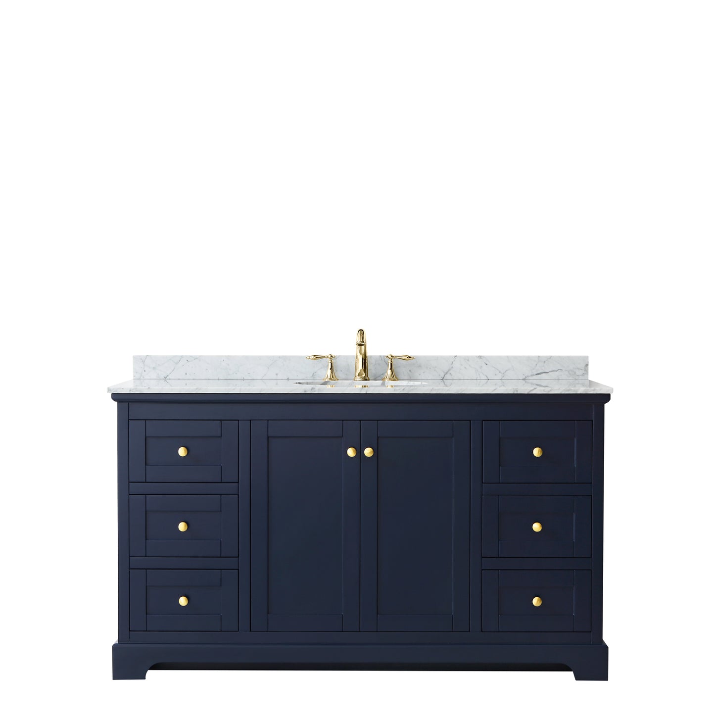 Avery 60 Inch Single Bathroom Vanity in Dark Blue, White Carrara Marble Countertop, Undermount Oval Sink, and No Mirror