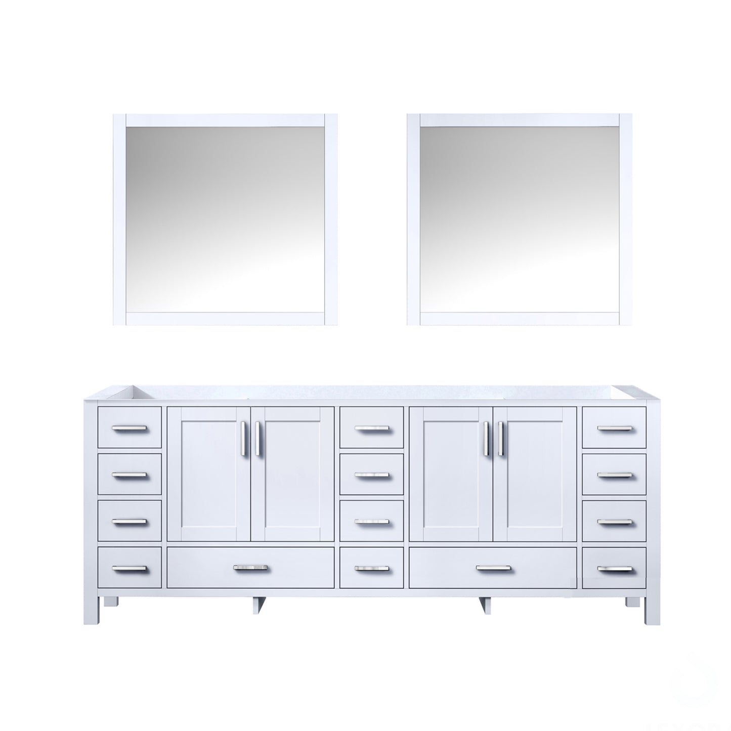 Jacques 84" White Double Vanity, no Top and 34" Mirrors