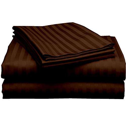 Top Split Head Queen Sheets Sets for Adjustable Beds - Split Head Flex Sheet Set - 39" Split Top Queen Sheets - Chocolate Stripe 100% Cotton Sheets - 400 Thread Count Bed Sheet Set - 4 Pcs Sheet Set