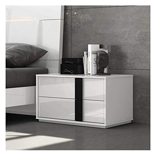 Whiteline Modern Living Kimberly Nightstand Large High Gloss self-Closing Runners, Matt Handle, 19"L x 31"W x 18"H, White/Black
