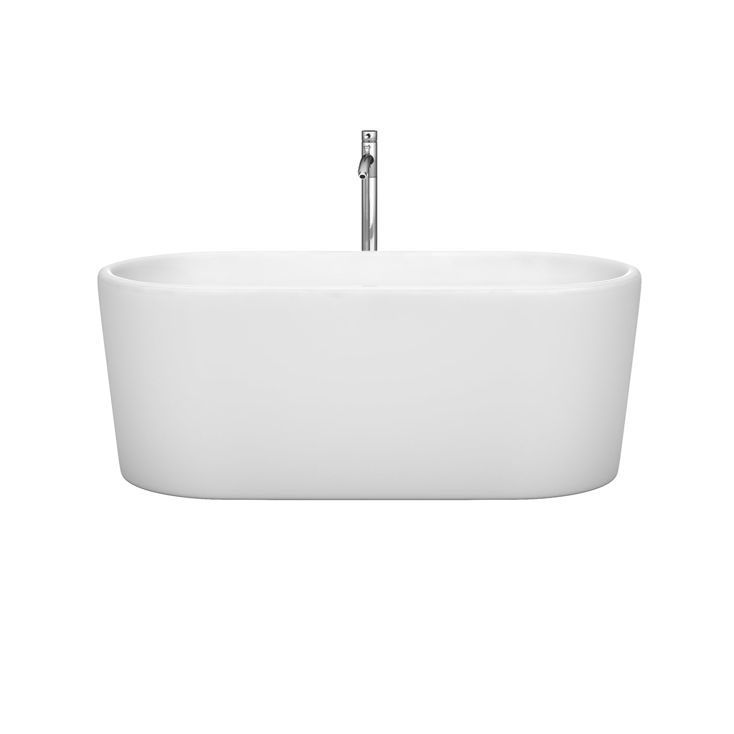 Ursula 59 Inch Freestanding Bathtub in White with Floor Mounted Faucet, Drain and Overflow Trim in Polished Chrome