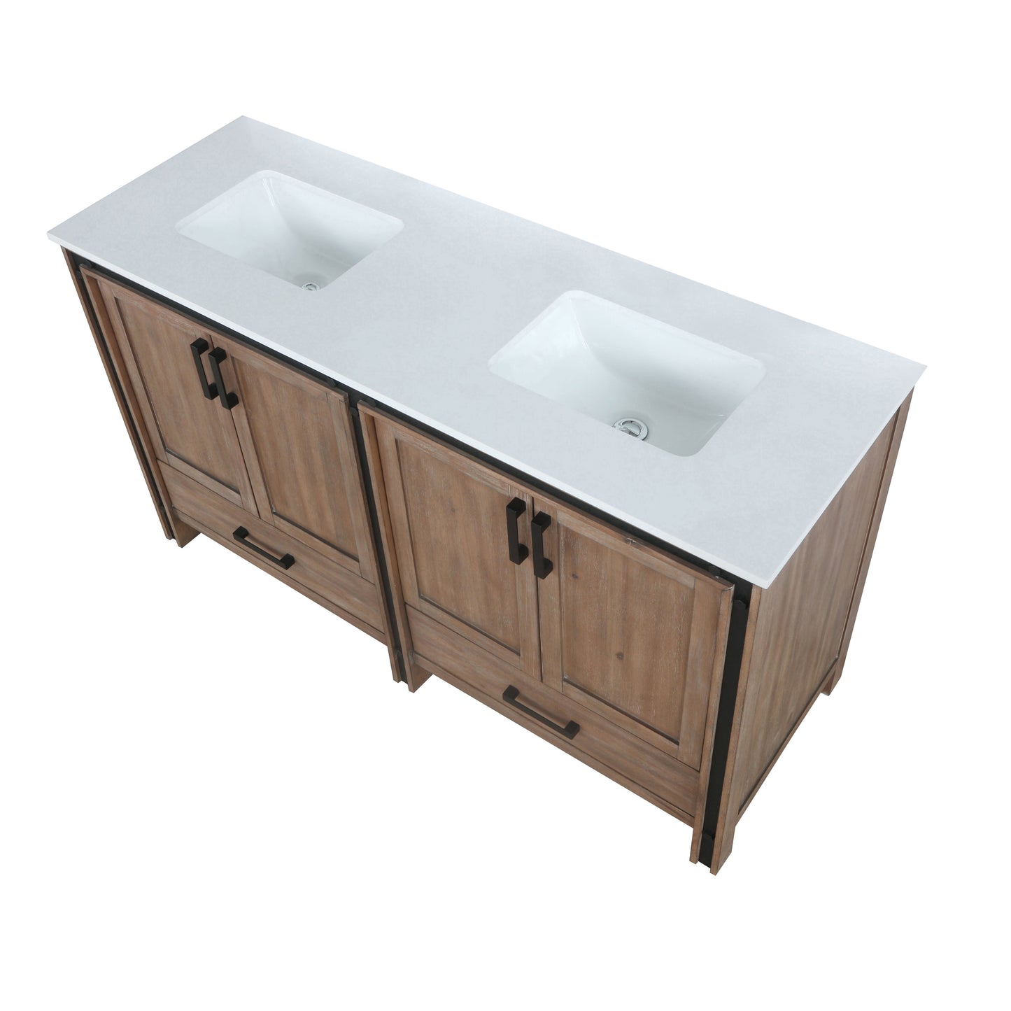 Ziva 60" Rustic Barnwood Double Vanity, Cultured Marble Top, White Square Sink and no Mirror