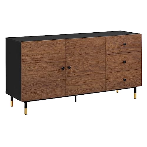 Modway Nexus Wood Grain Storage Cabinet Sideboard in Black Walnut-Versatile Buffet Table or High TV Stand