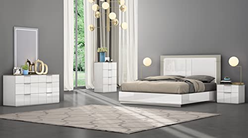 Whiteline Modern Living White, Daisy Nightstand in High Gloss, 2 Self-Close Drawers