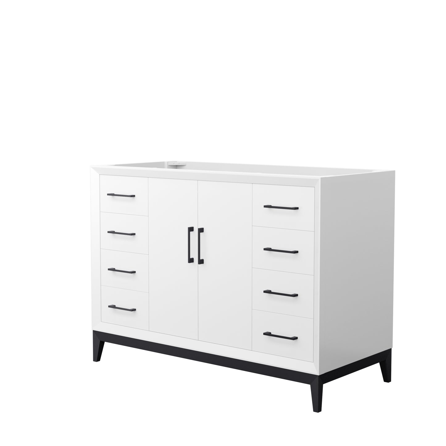 Amici 48 Inch Single Bathroom Vanity in White, No Countertop, No Sink, Matte Black Trim
