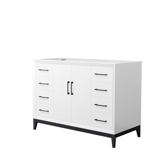 Amici 48 Inch Single Bathroom Vanity in White, No Countertop, No Sink, Matte Black Trim