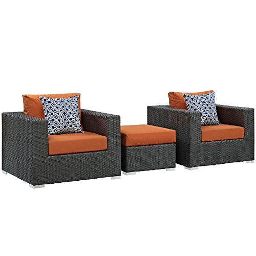 Modway Sojourn Casual Seating 10 Piece Outdoor Patio Rattan Sectional Set with Sunbrella Brand Tuscan Orange Canvas Cushions
