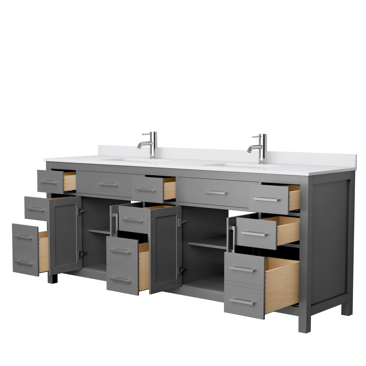 Beckett 84 Inch Double Bathroom Vanity in Dark Gray, White Cultured Marble Countertop, Undermount Square Sinks, No Mirror