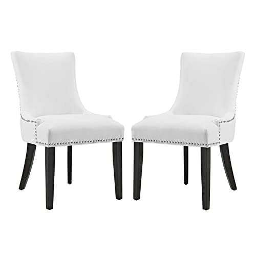 Modway Marquis Modern Elegant Upholstered Vinyl Parsons Dining Side Chair with Nailhead Trim and Wood Legs in Black