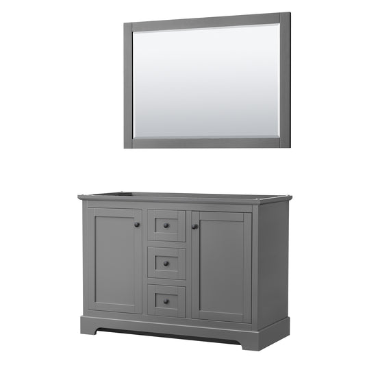 Avery 48 Inch Double Bathroom Vanity in Dark Gray, No Countertop, No Sinks, Matte Black Trim, 46 Inch Mirror