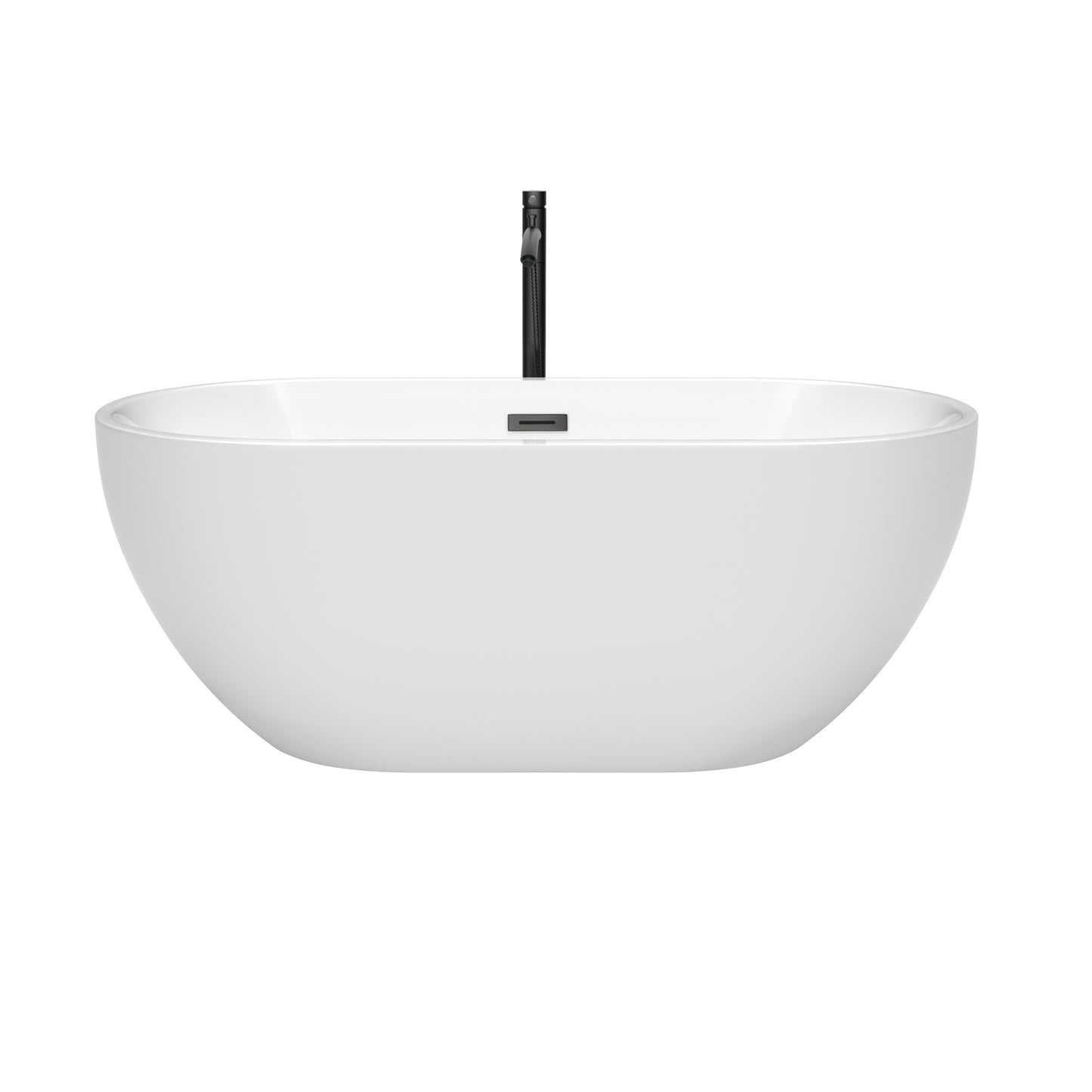 Brooklyn 60 Inch Freestanding Bathtub in White with Floor Mounted Faucet, Drain and Overflow Trim in Matte Black