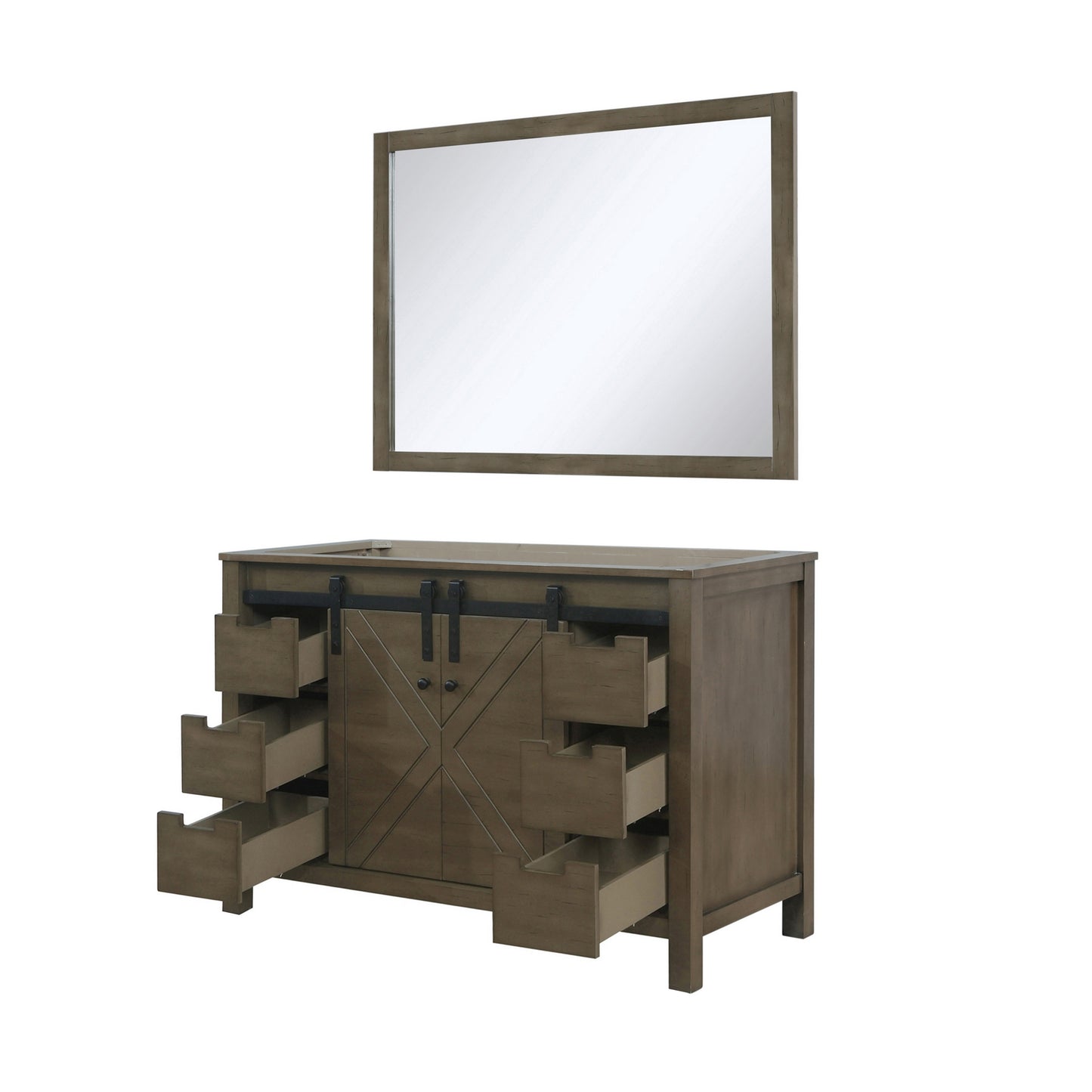 Marsyas 48" Rustic Brown Single Vanity, no Top and 44" Mirror