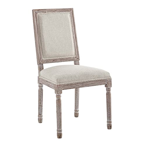 Modway Court Vintage French Upholstered Dining Side Chair in Beige