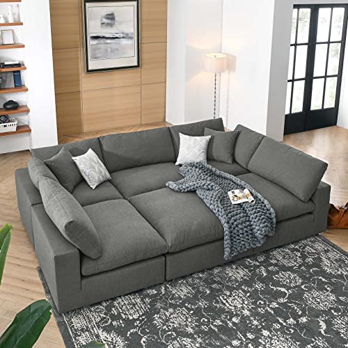 Modway Commix Down Filled Overstuffed 6-Piece Sectional Sofa, Gray