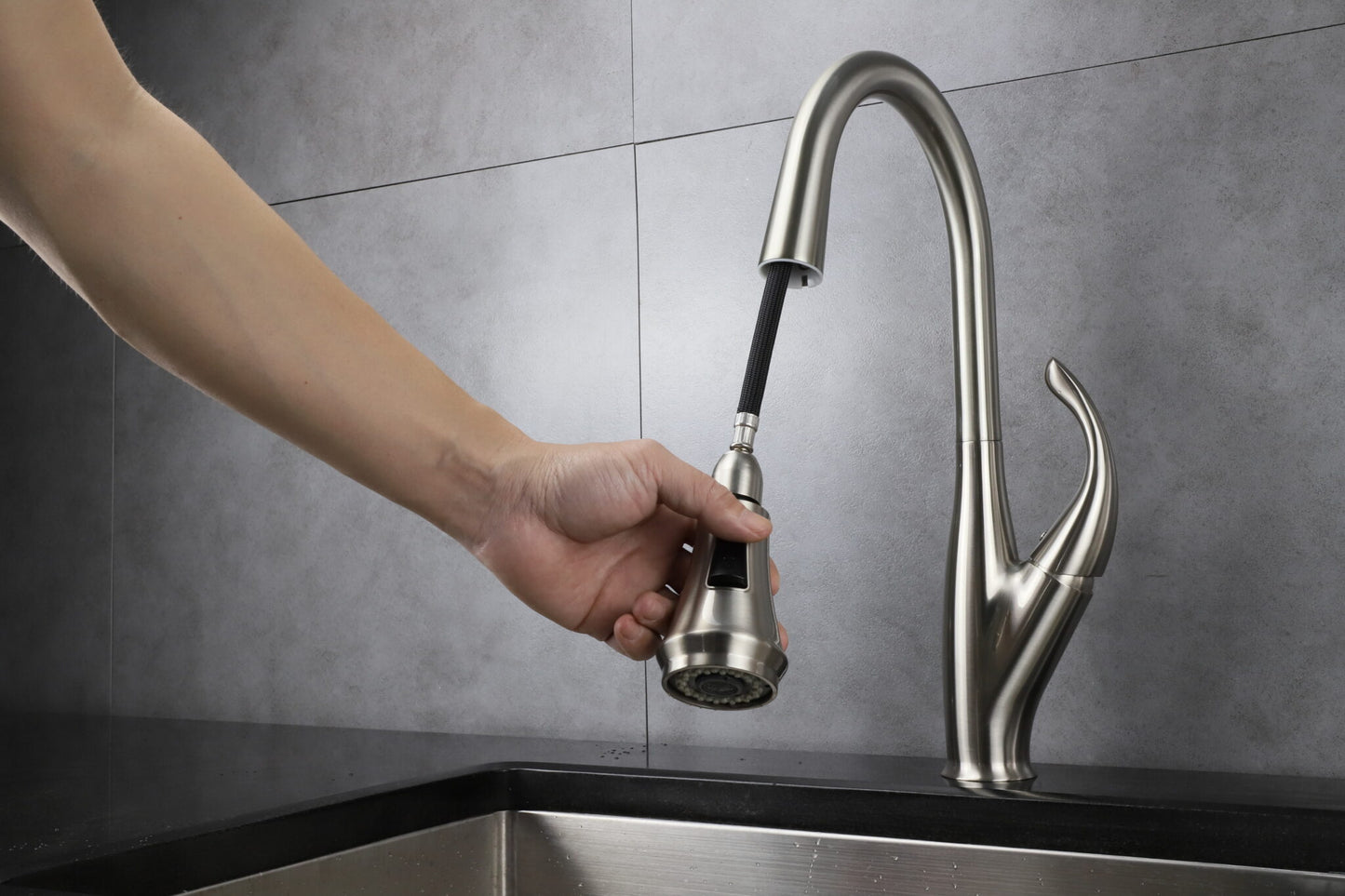 Garbatella Brass Kitchen Faucet w/ Pull Out Sprayer - Brushed Nickel