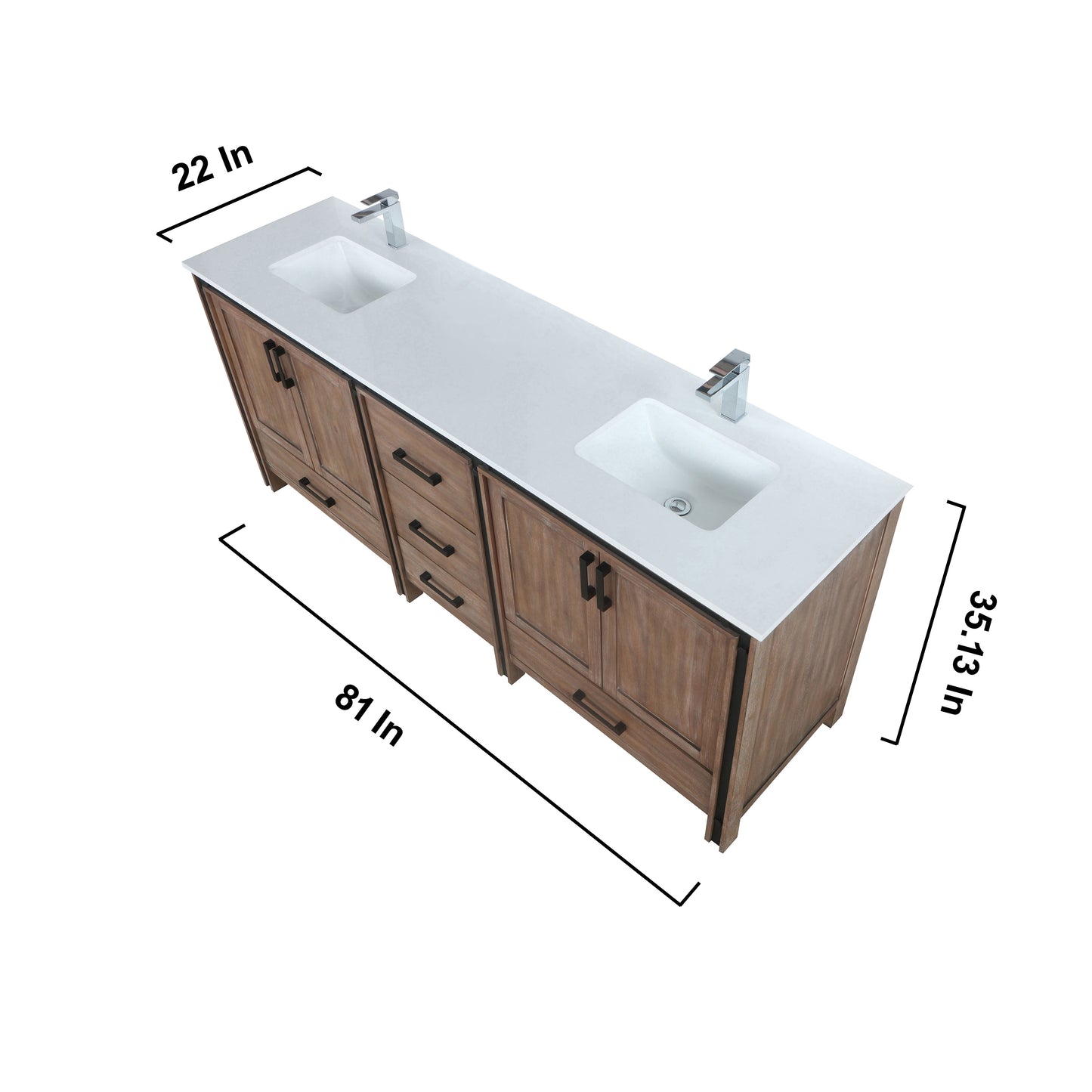 Ziva 80" Rustic Barnwood Double Vanity, Cultured Marble Top, White Square Sink and 30" Mirrors w/ Faucet