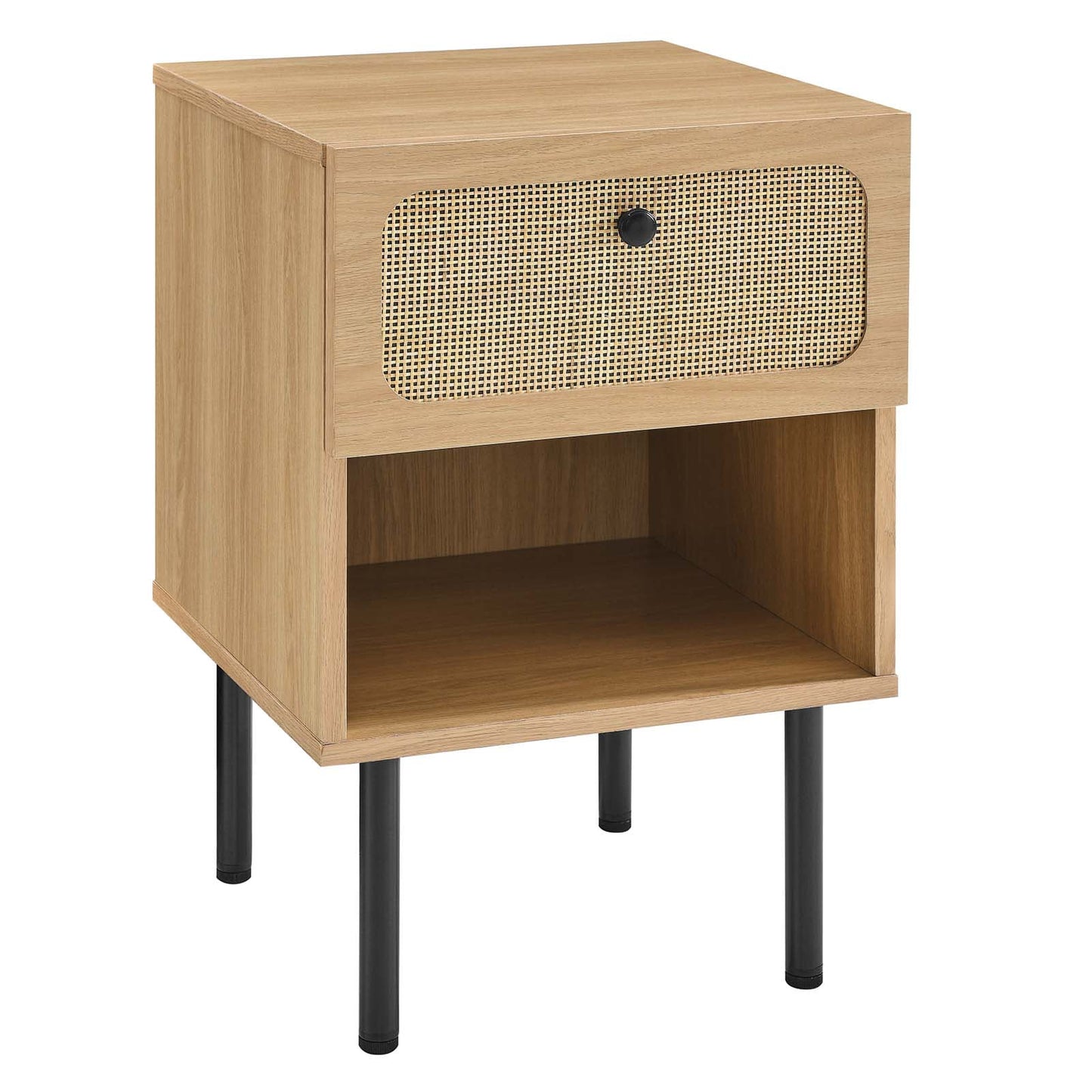 Modway Chaucer Modern Particleboard and Rattan Nightstand in Oak