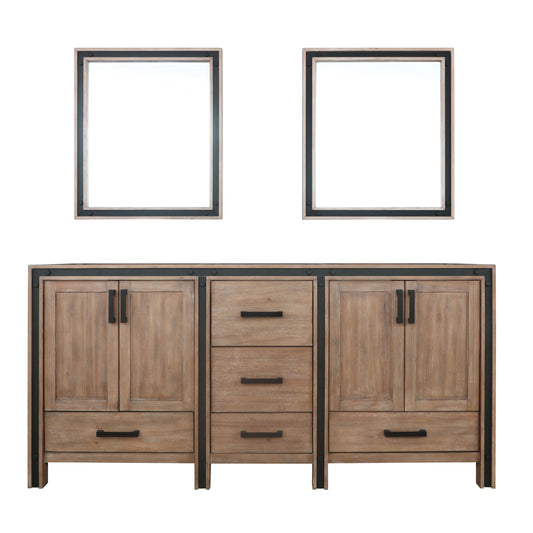 Ziva 72" Rustic Barnwood Double Vanity, no Top and 30" Mirrors