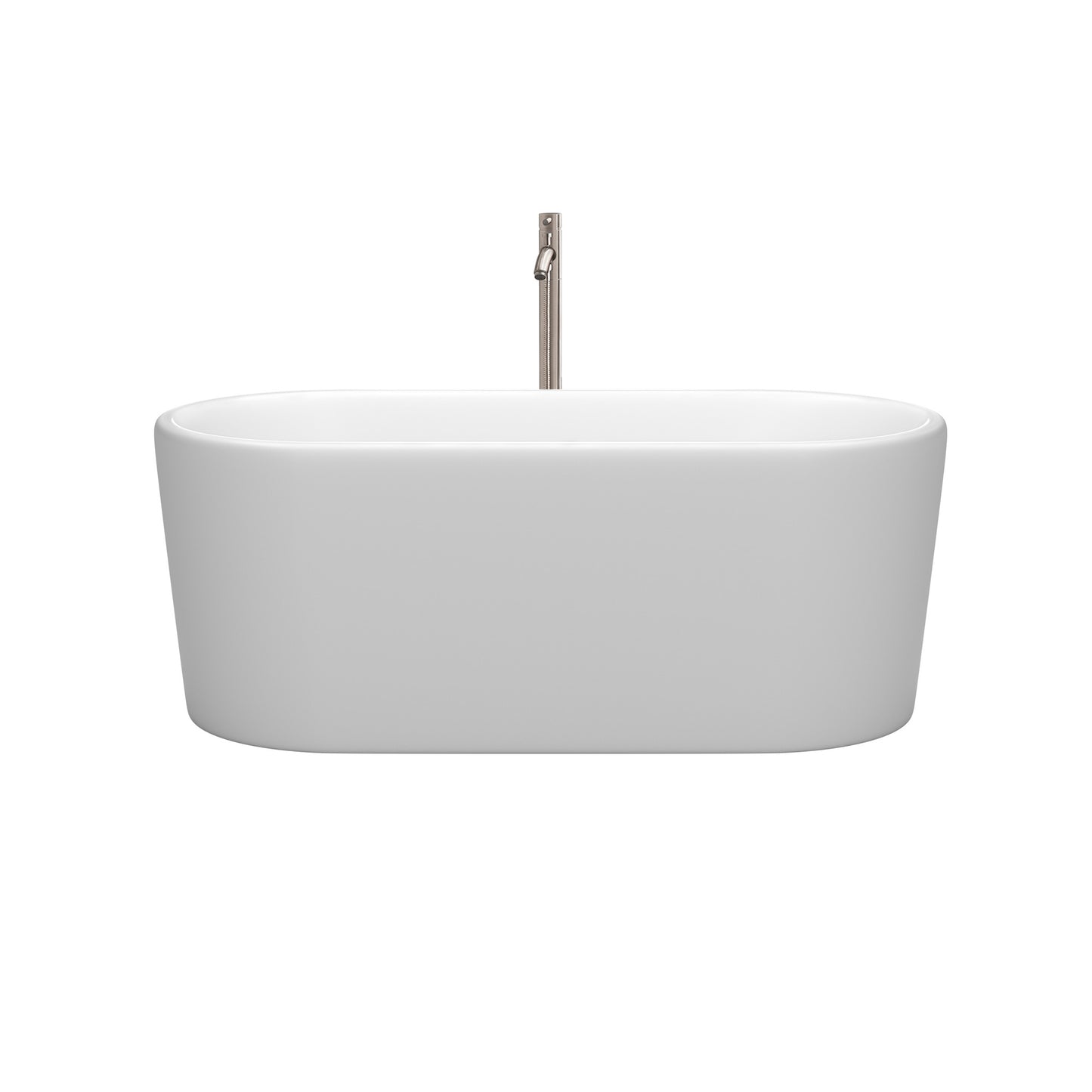 Ursula 59 Inch Freestanding Bathtub in Matte White with Floor Mounted Faucet, Drain and Overflow Trim in Brushed Nickel