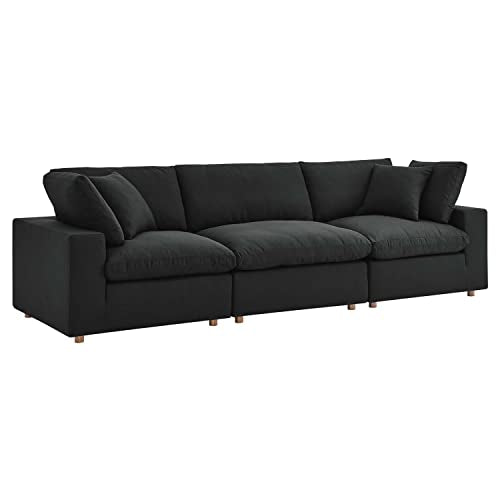 Modway Commix 3-Piece Fabric Down Filled Sectional Sofa in Black