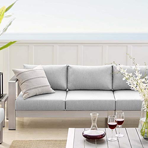 Modway EEI-5481-SLV-GRY-SET Shore Sunbrella Fabric Outdoor Patio Aluminum 7 Piece Silver Gray Sectional Sofa Set