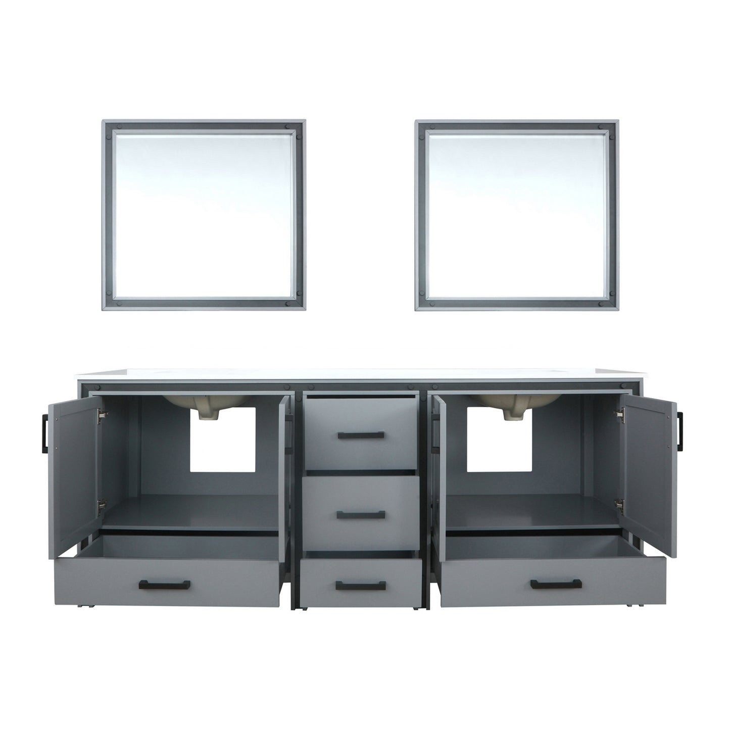 Ziva 84" Dark Grey Double Vanity, Cultured Marble Top, White Square Sink and 34" Mirrors