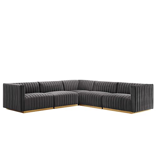 Modway Conjure 5-Piece Velvet and Stainless Steel Sectional in Gold/Gray