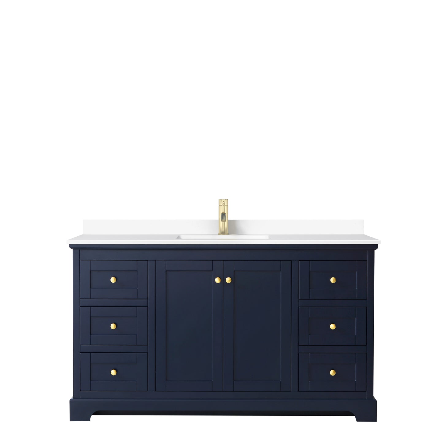 Avery 60 Inch Single Bathroom Vanity in Dark Blue, White Cultured Marble Countertop, Undermount Square Sink, No Mirror