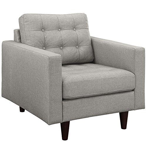Modway Empress Mid-Century Modern Upholstered Fabric Accent Arm Lounge Chair Light Gray