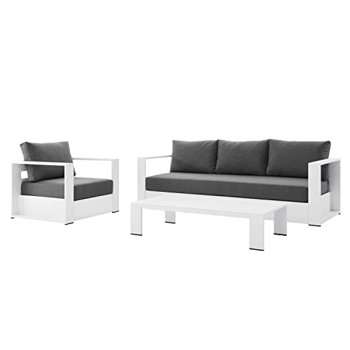 Modway Tahoe 3-Piece Fabric/Powder-Coated Aluminum Outdoor Set in Charcoal/White