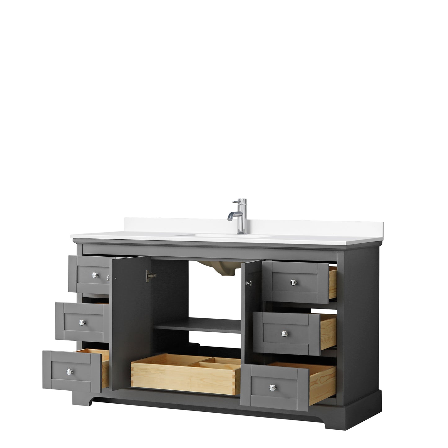 Avery 60 Inch Single Bathroom Vanity in Dark Gray, White Cultured Marble Countertop, Undermount Square Sink, No Mirror