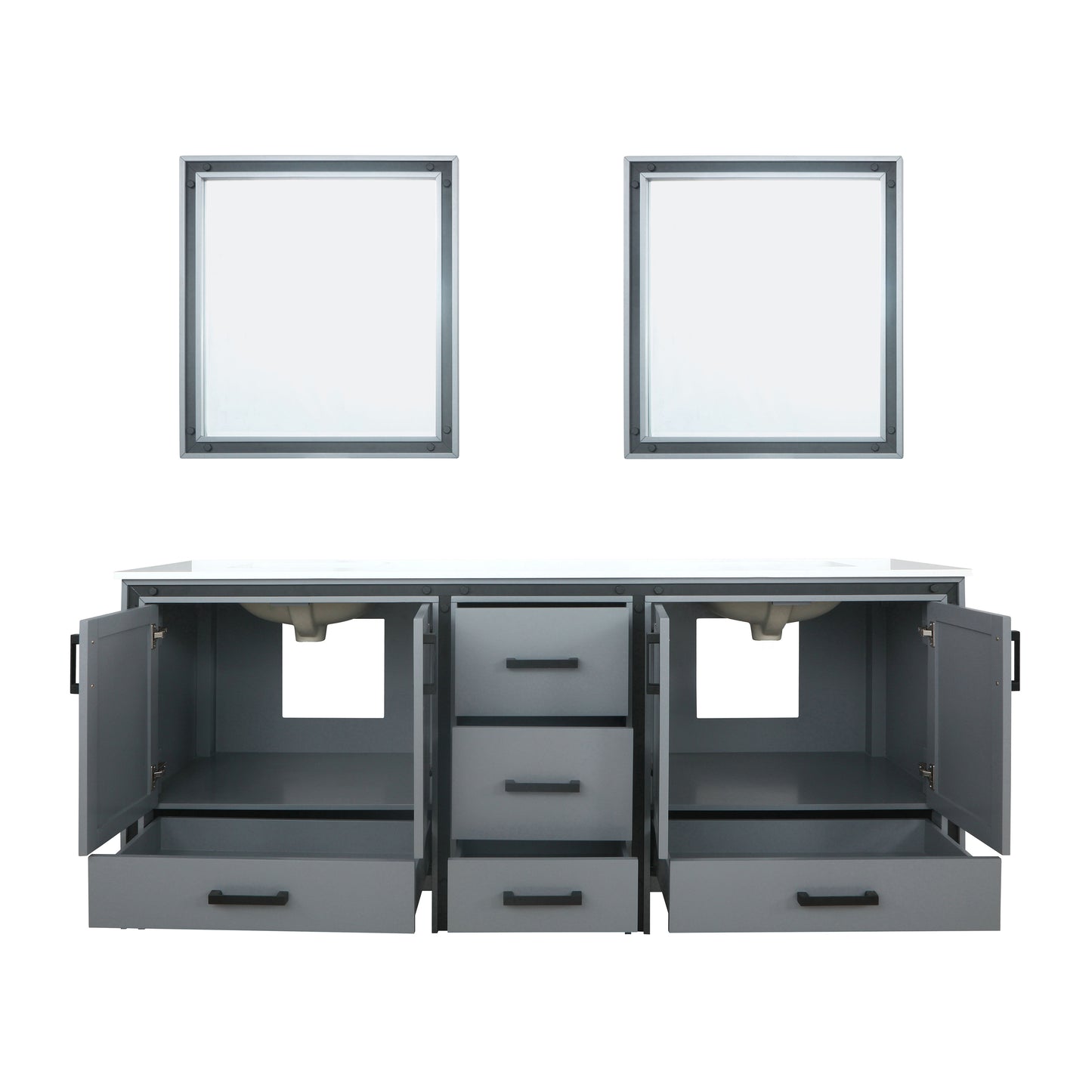 Ziva 80" Dark Grey Double Vanity, Cultured Marble Top, White Square Sink and 30" Mirrors