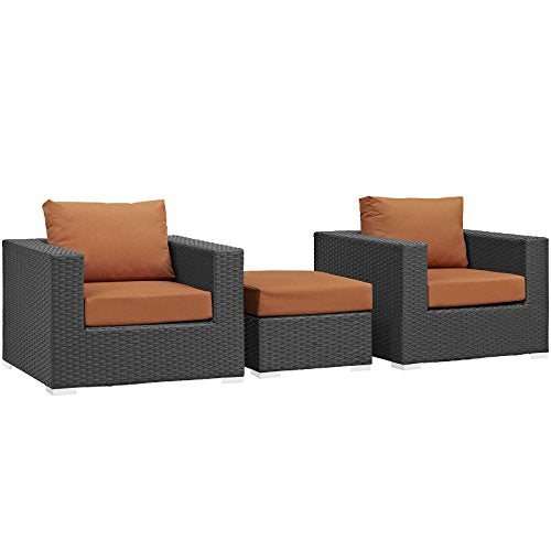 Modway Sojourn Casual Seating 10 Piece Outdoor Patio Rattan Sectional Set with Sunbrella Brand Tuscan Orange Canvas Cushions