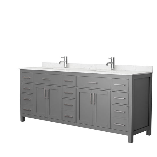 Beckett 84 Inch Double Bathroom Vanity in Dark Gray, Carrara Cultured Marble Countertop, Undermount Square Sinks, No Mirror