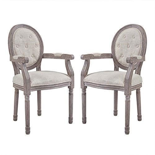 Modway Arise Vintage French Weathered Wood Dining Side Chair in Beige