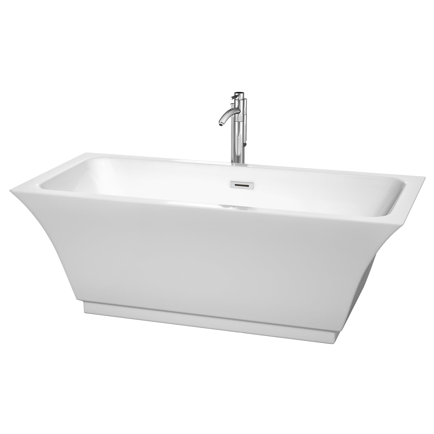 Galina 67 Inch Freestanding Bathtub in White with Floor Mounted Faucet, Drain and Overflow Trim in Polished Chrome